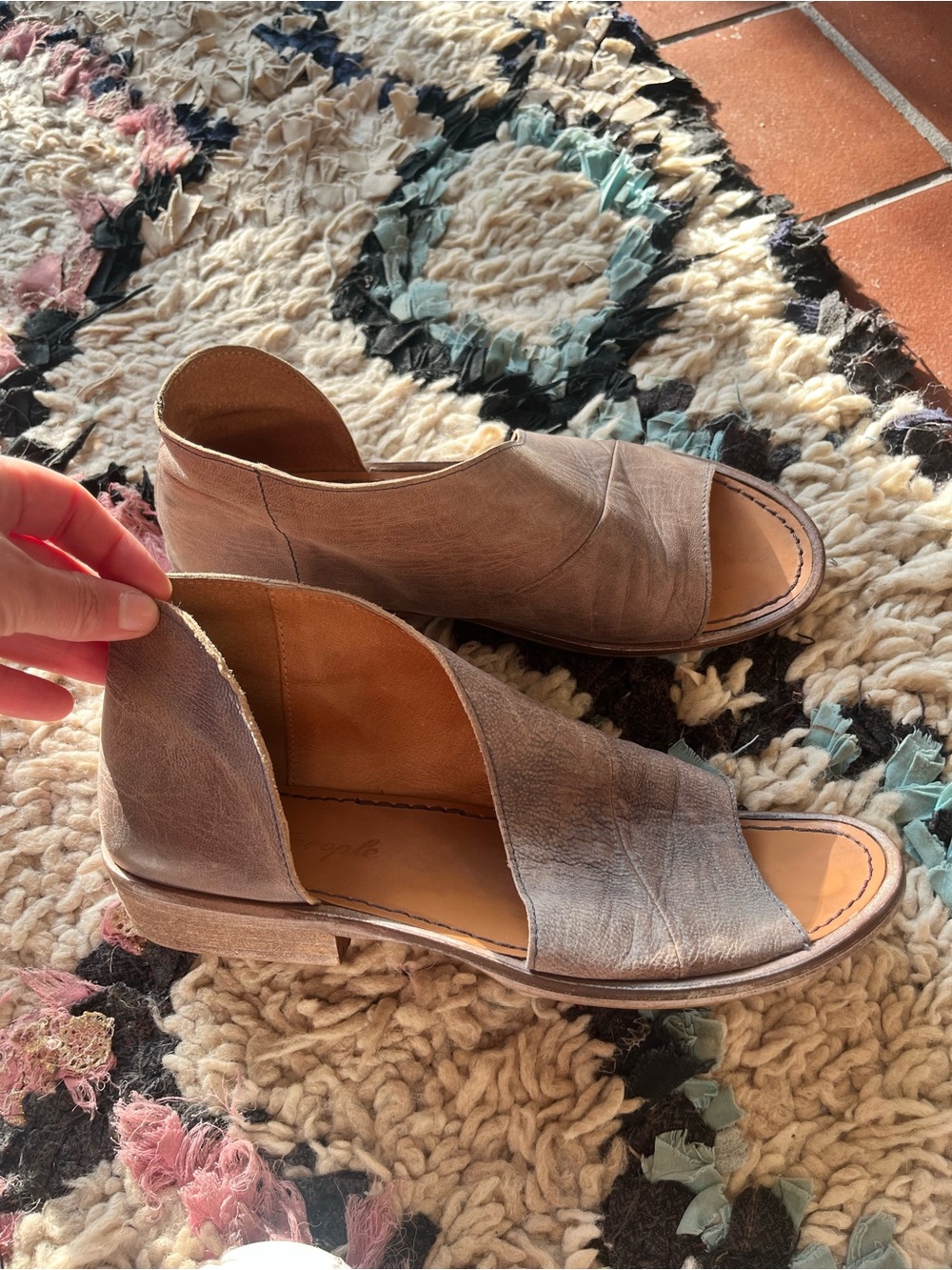 Free People Taupe Open-Toe Low Heel Mules